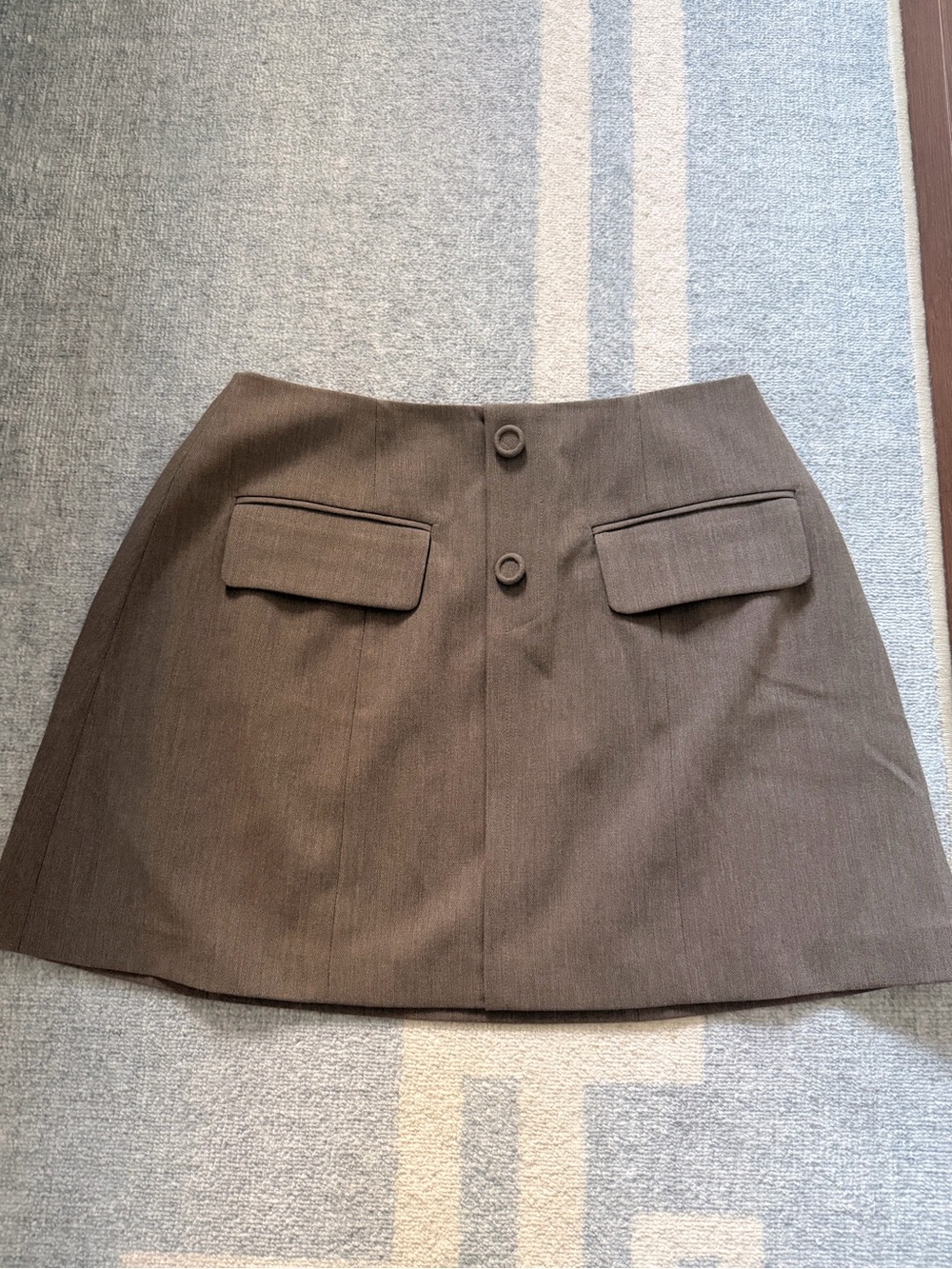 Kourt Koko Taupe/Gray/Brown Button-Front Mini Skirt with Flap Pockets - Picture 7 of 10